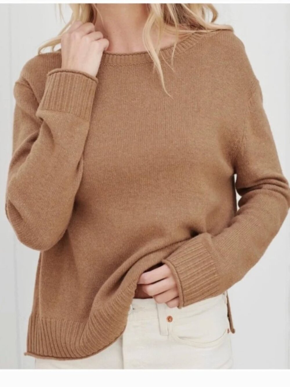 Jenni Kayne Everyday Rolled Neck and Hem Wool Blend Sweater Women's size L